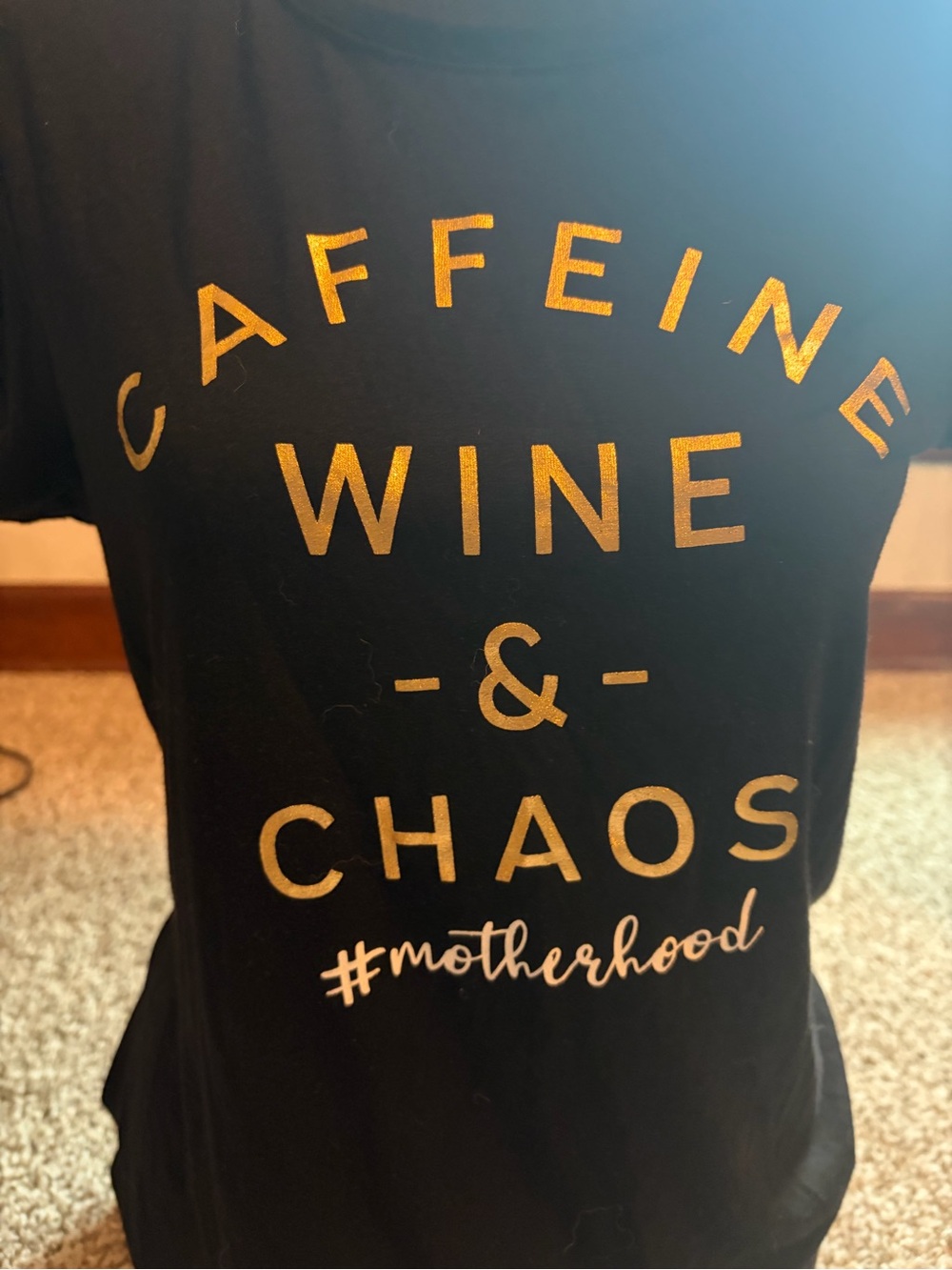Caffeine Wine & Chaos #motherhood Graphic Tee - Black